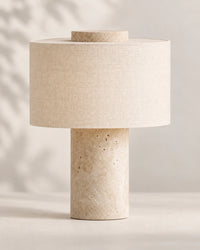 Lampe de chevet en marbre travertin beige style minimaliste et abat jour beige