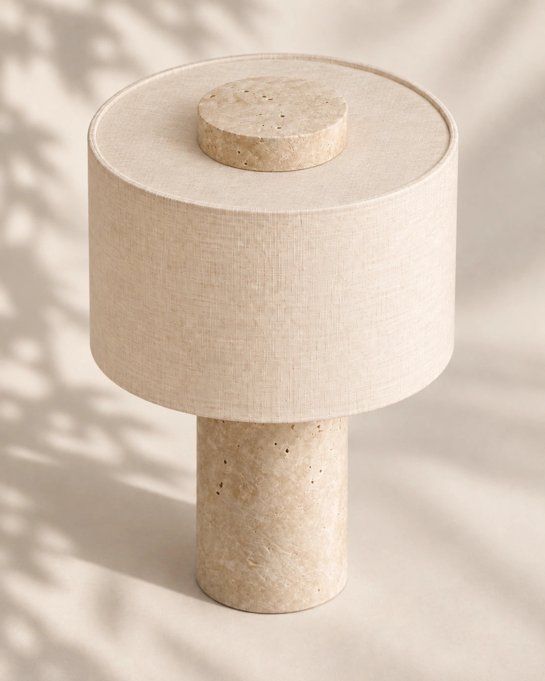 Lampe de chevet en marbre travertin beige style minimaliste et abat jour beige
