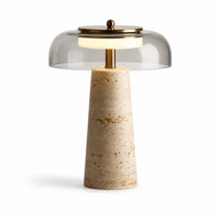 Lampe de chevet en travertin véritable et verre