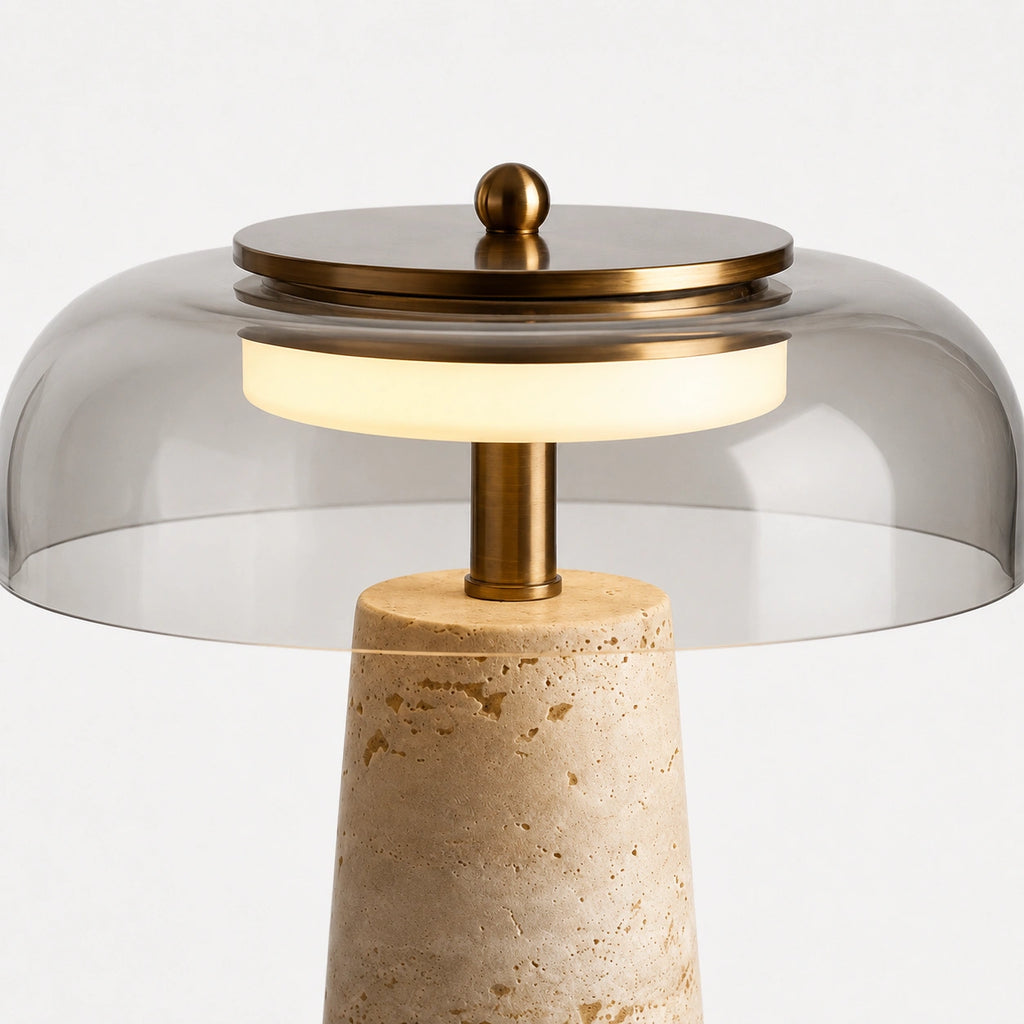 Lampe de chevet en travertin véritable et verre