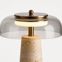 Lampe de chevet en travertin véritable et verre