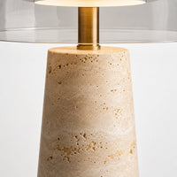 Lampe de chevet en travertin véritable et verre