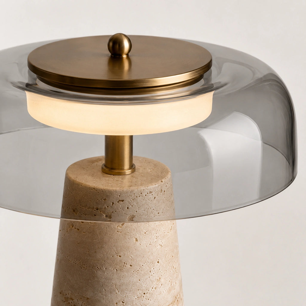 Lampe de chevet en travertin véritable et verre