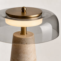 Lampe de chevet en travertin véritable et verre
