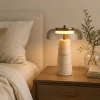 Lampe de chevet en travertin véritable et verre