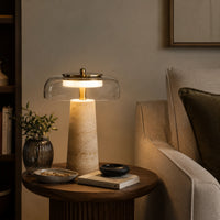 Lampe de chevet en travertin véritable et verre