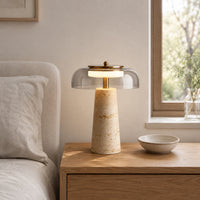 Lampe de chevet en travertin véritable et verre