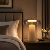 Lampe de chevet en travertin véritable et verre