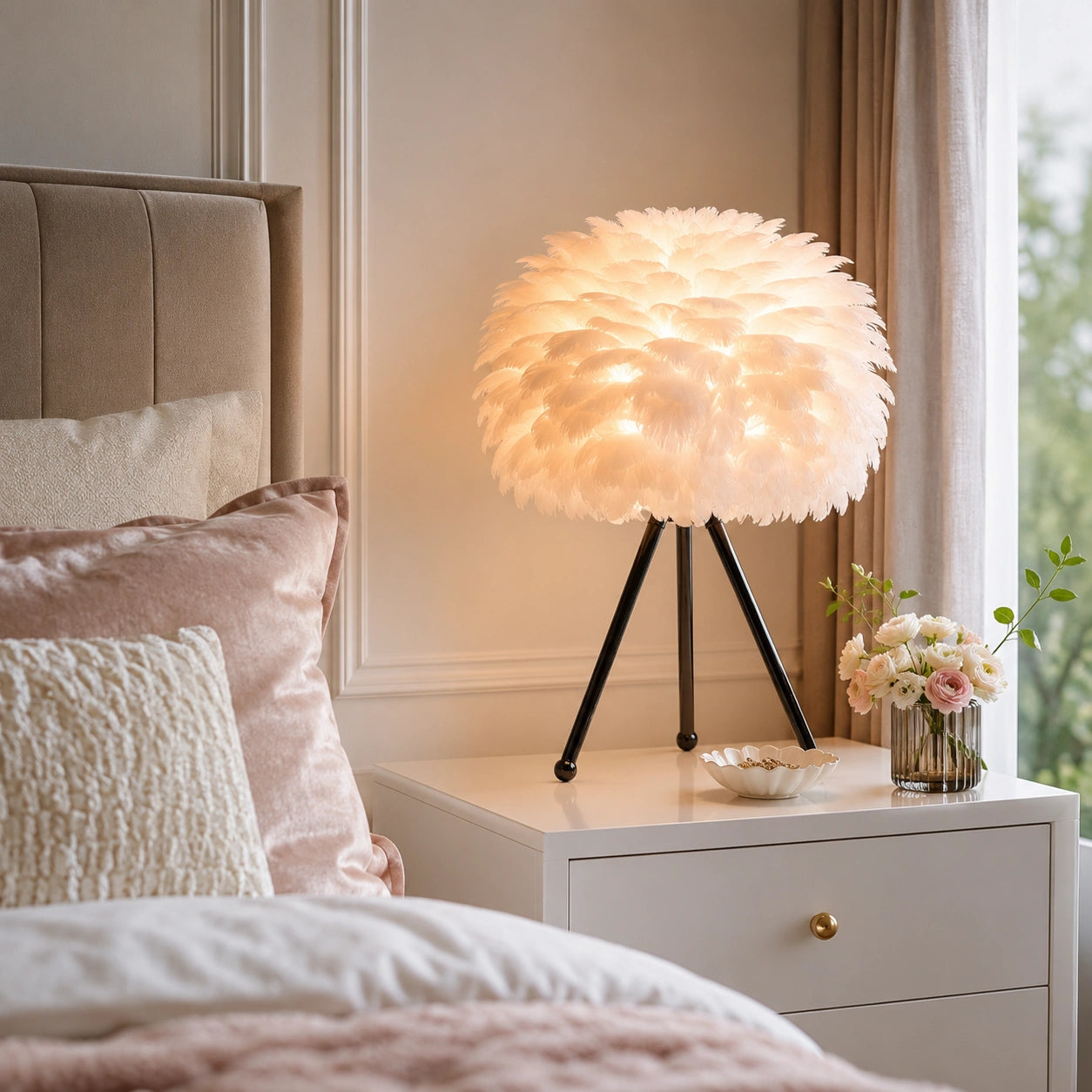 Lampe de chevet Originale à Plume LED
