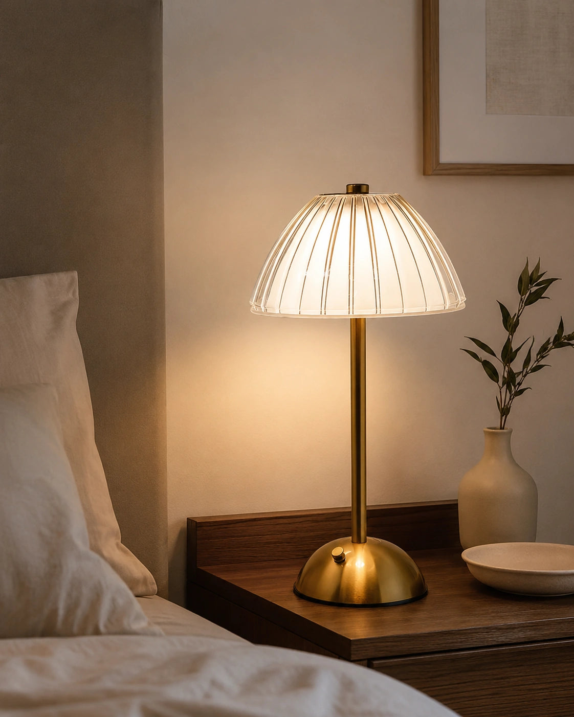 Lampe de chevet en Laiton et abat-jour tissu