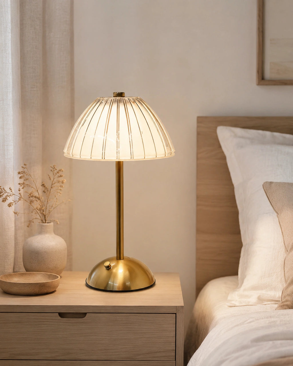 Lampe de chevet en Laiton et abat-jour tissu