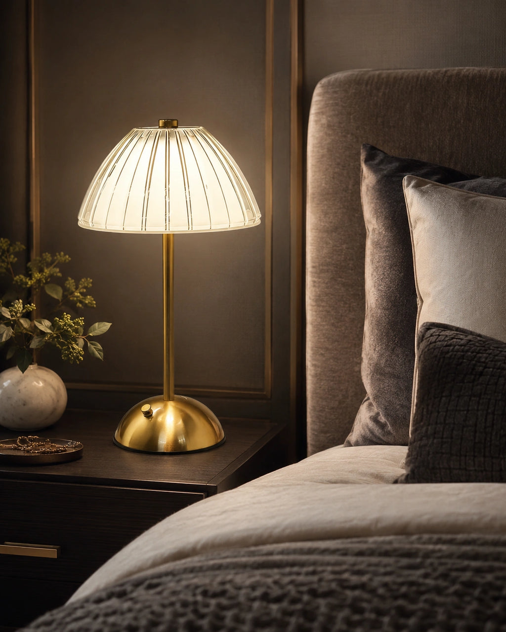 Lampe de chevet en Laiton et abat-jour tissu
