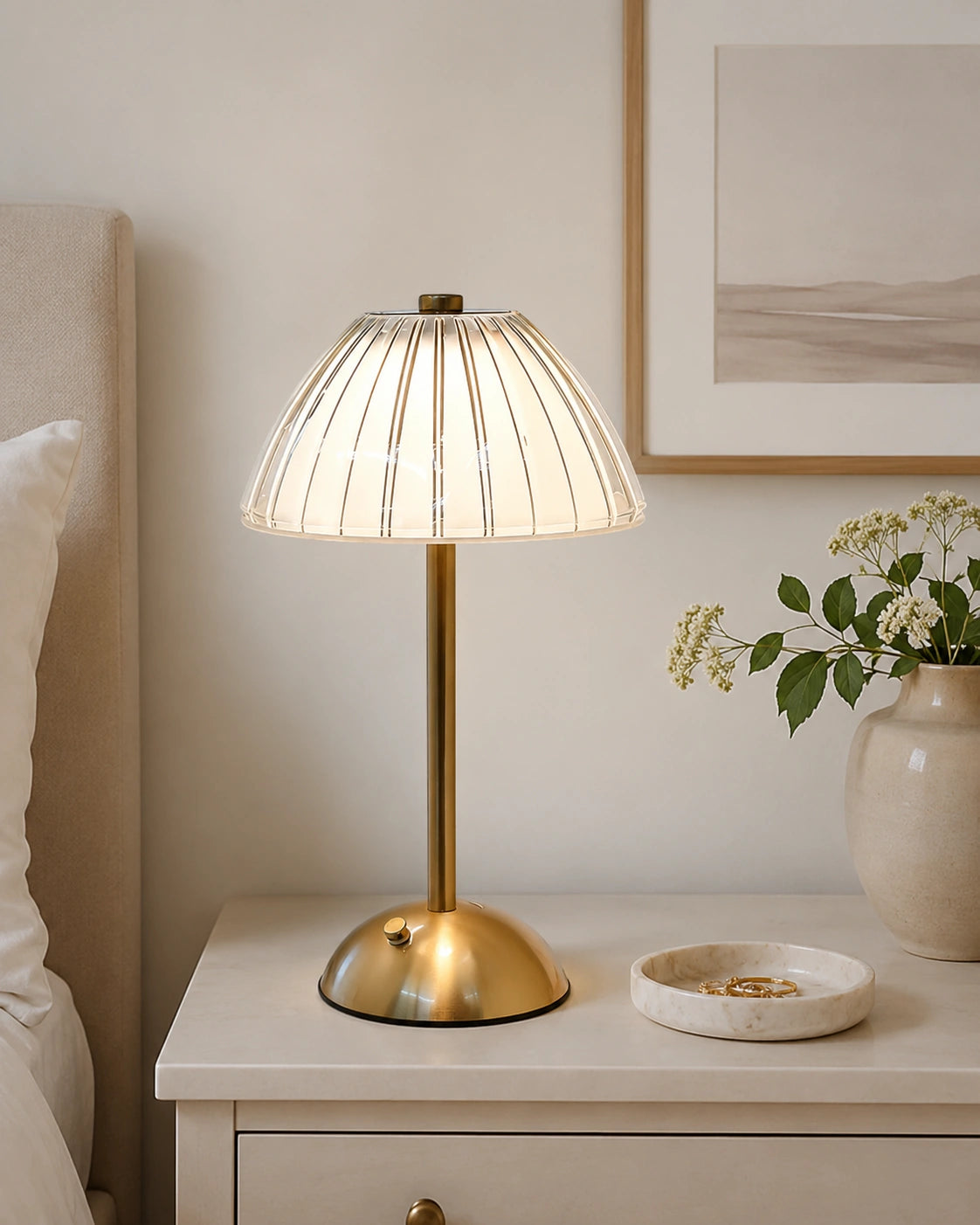 Lampe de chevet en Laiton et abat-jour tissu