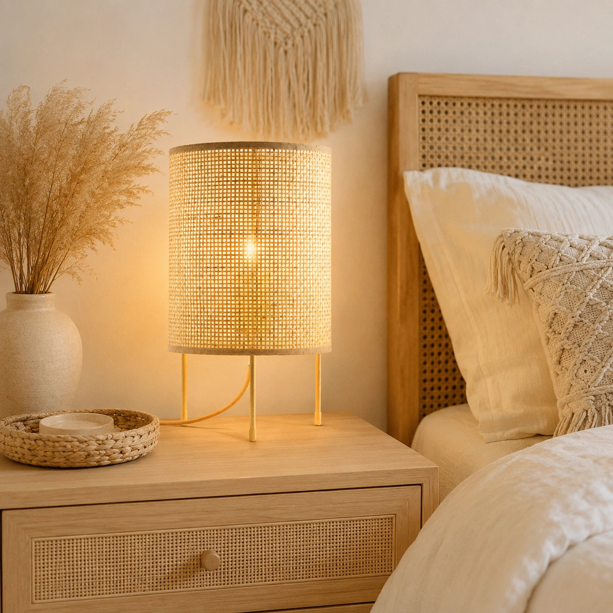 Lampe de chevet en Osier à trois pieds