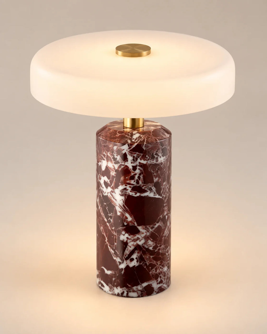 Lampe de chevet bordeaux et blanche en marbre à détail dorée