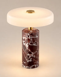 Lampe de chevet bordeaux et blanche en marbre à détail dorée