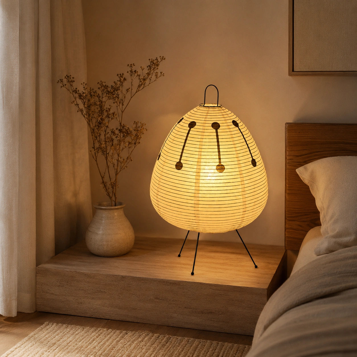 Lampe de chevet design Japonais en papier de riz