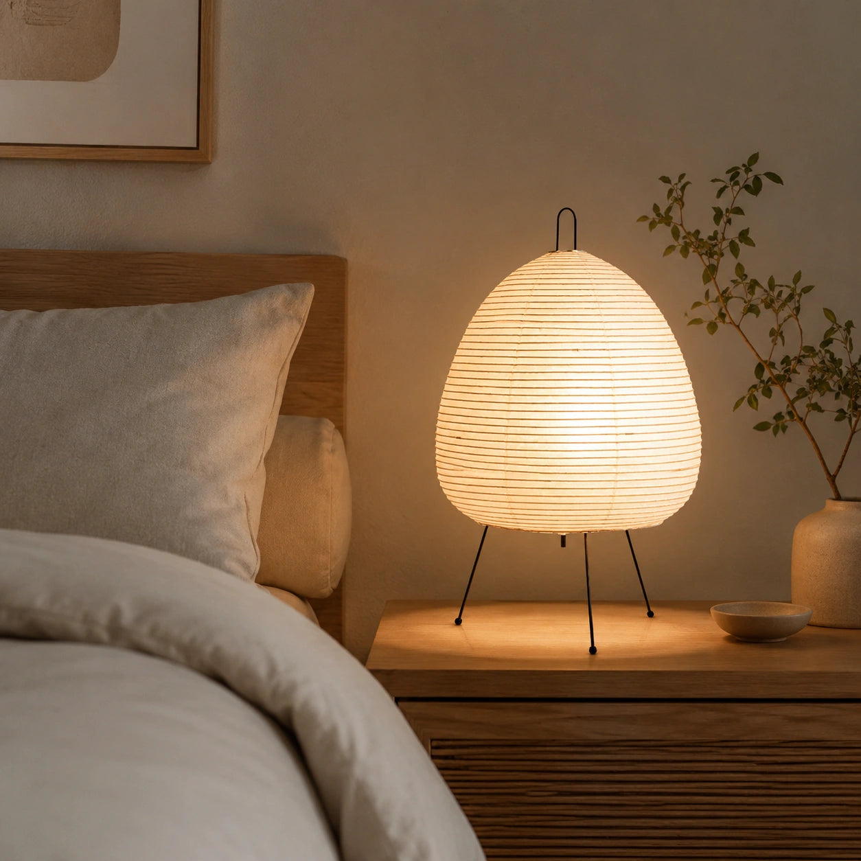 Lampe de chevet design Japonais en papier de riz