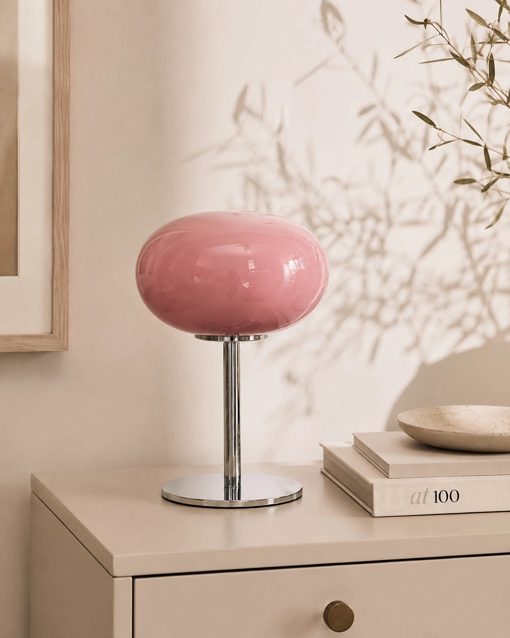 Lampe de chevet en verre rose retro