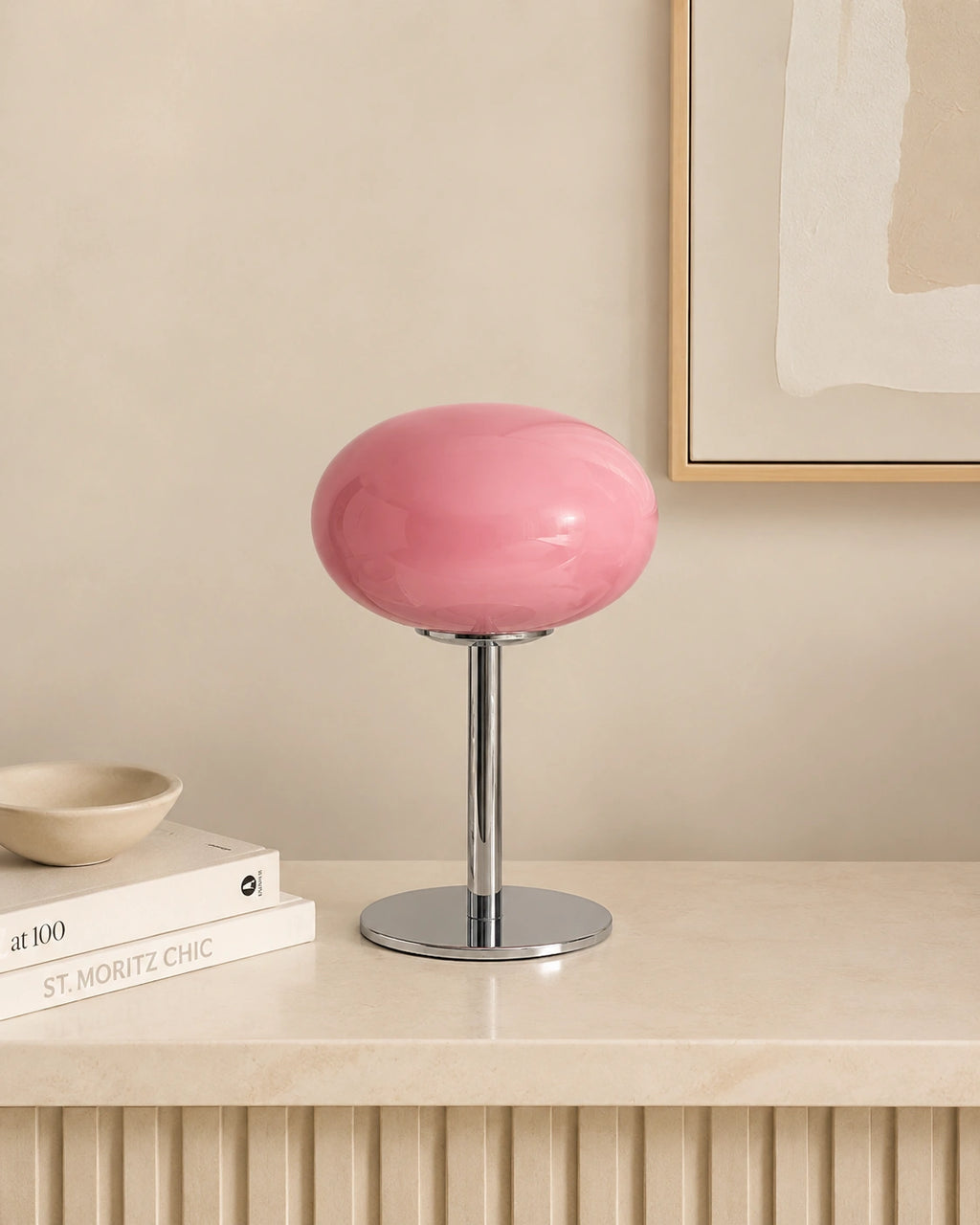 Lampe de chevet en verre rose retro