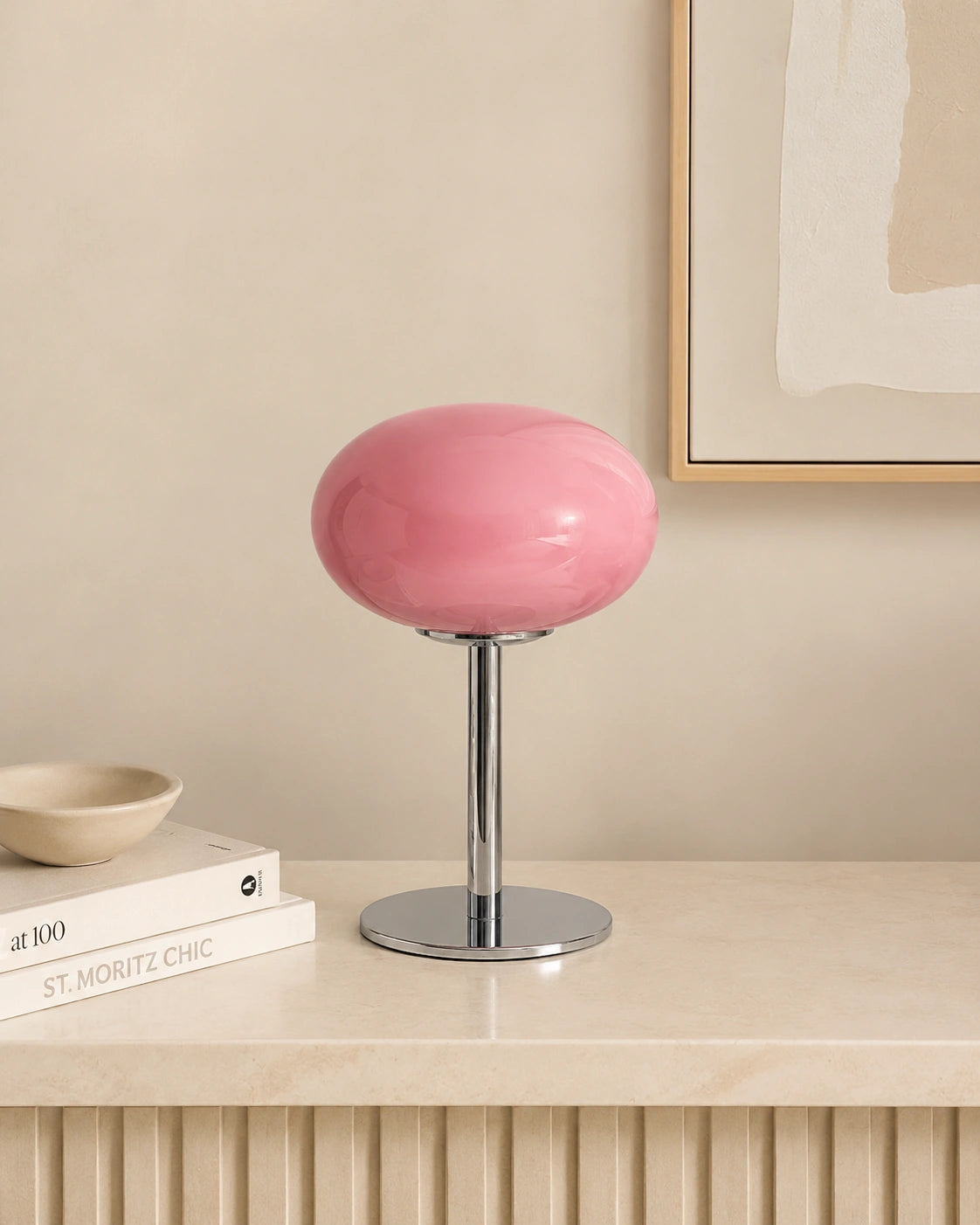 Lampe de chevet en verre rose retro