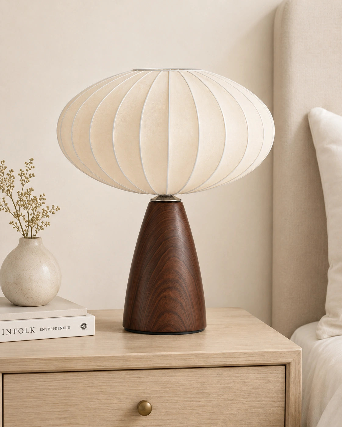 Lampe de chevet en bois et tissu
