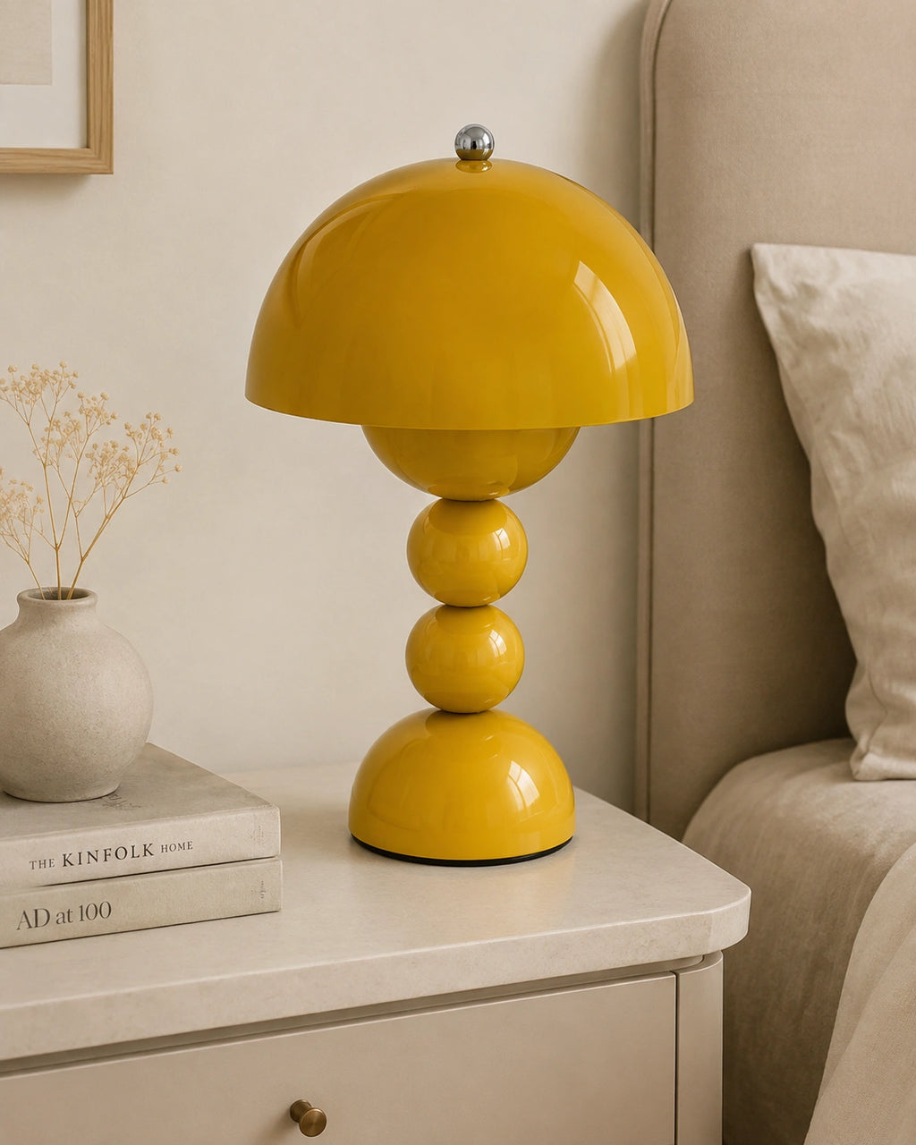 Lampe de chevet champignon bubble jaune