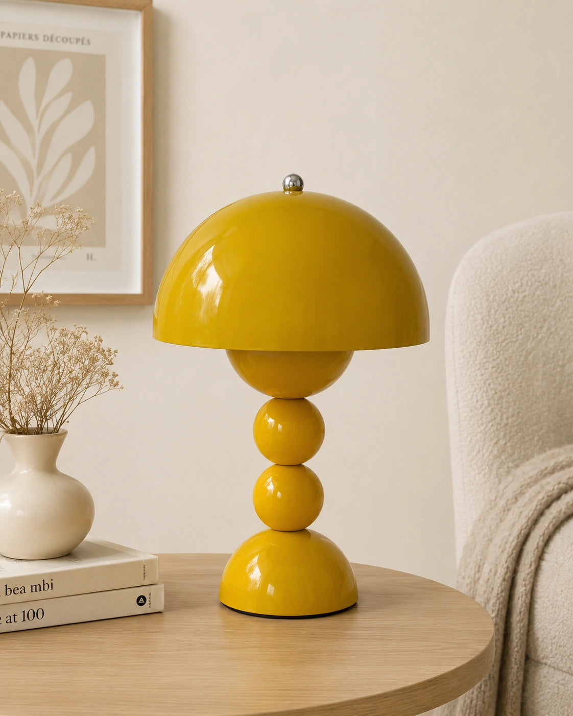 Lampe de chevet champignon bubble jaune