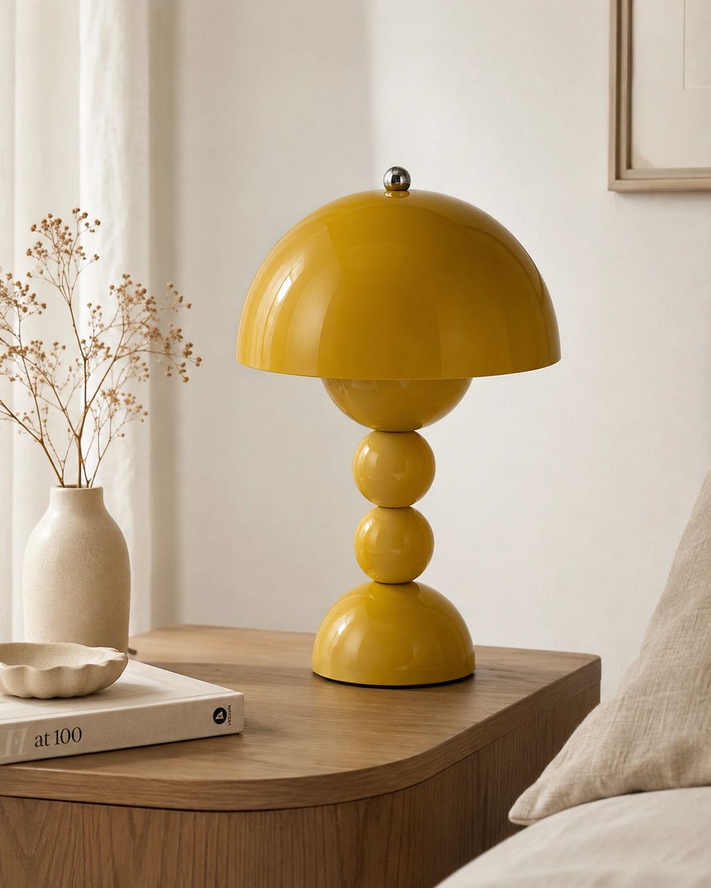 Lampe de chevet champignon bubble jaune
