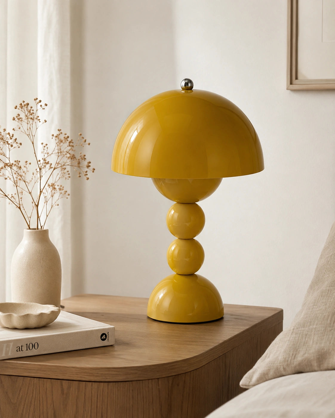 Lampe de chevet champignon bubble jaune