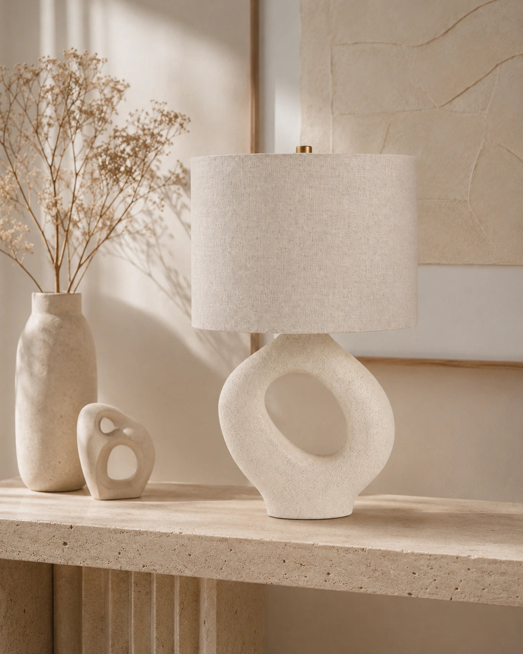 Lampe de chevet moderne beige arrondie