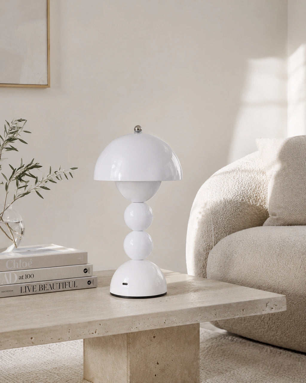 Lampe de chevet champignon bubble blanche