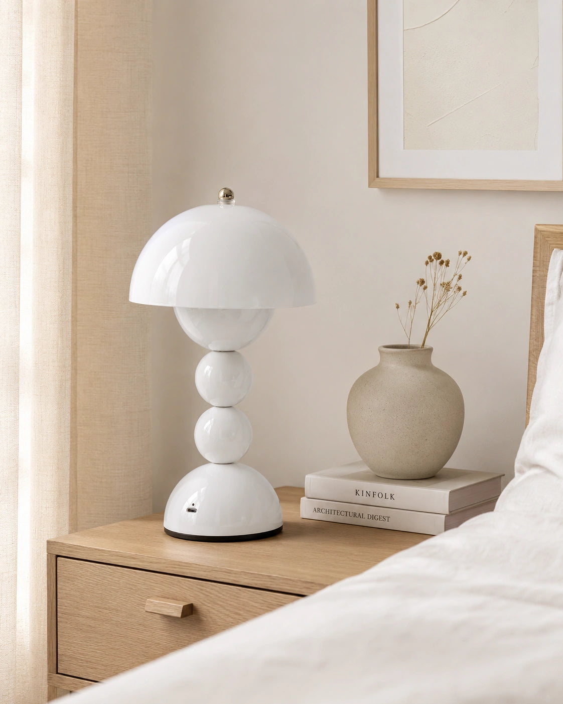 Lampe de chevet champignon bubble blanche