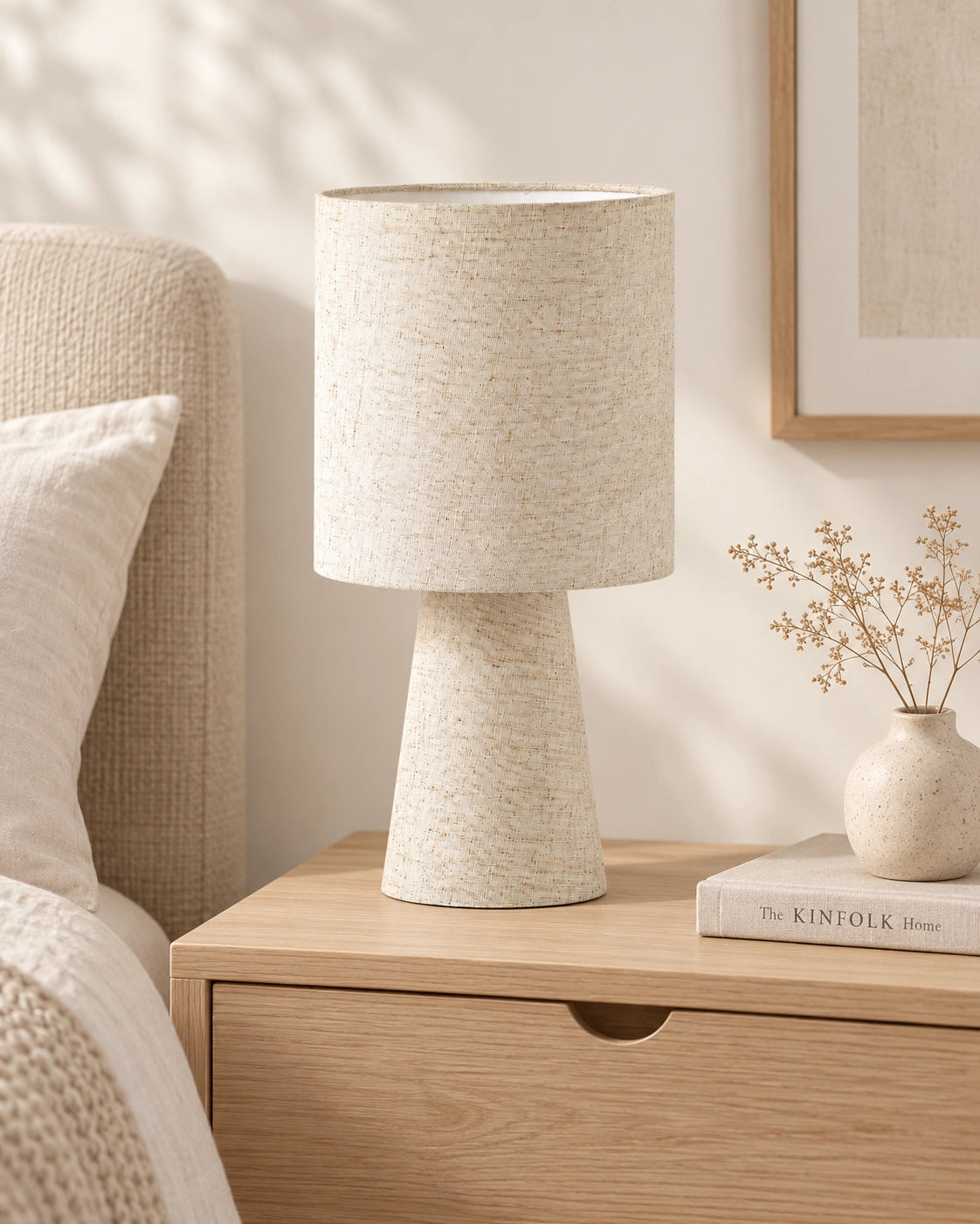 Lampe de chevet textile beige
