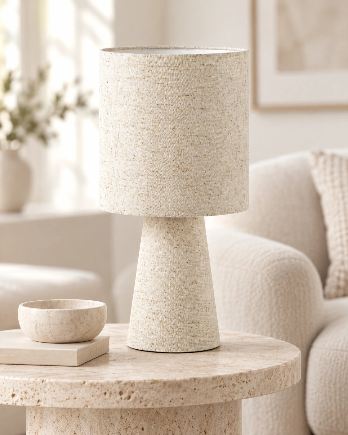 Lampe de chevet textile beige