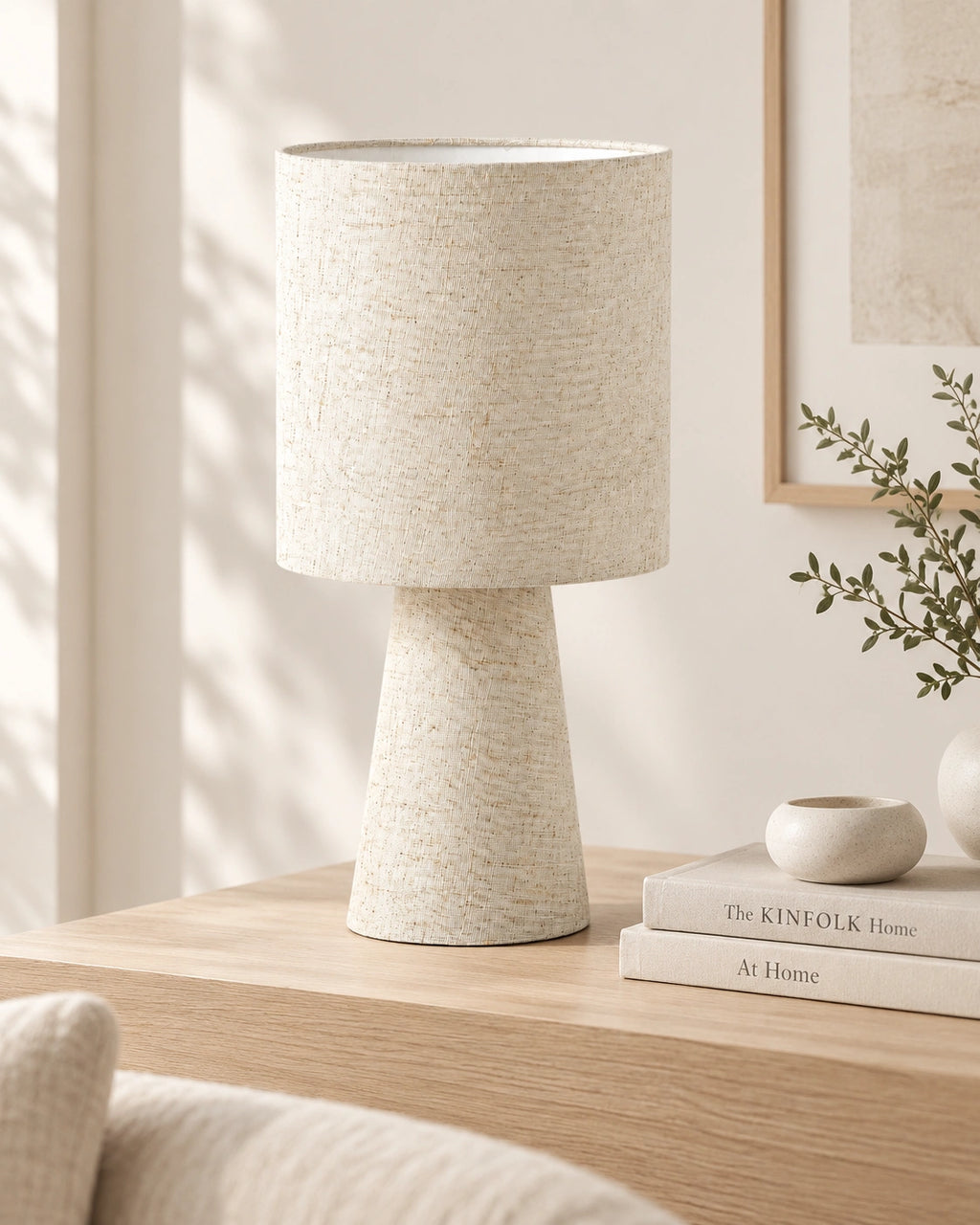 Lampe de chevet textile beige