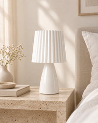 Lampe de chevet vintage plissée blanche