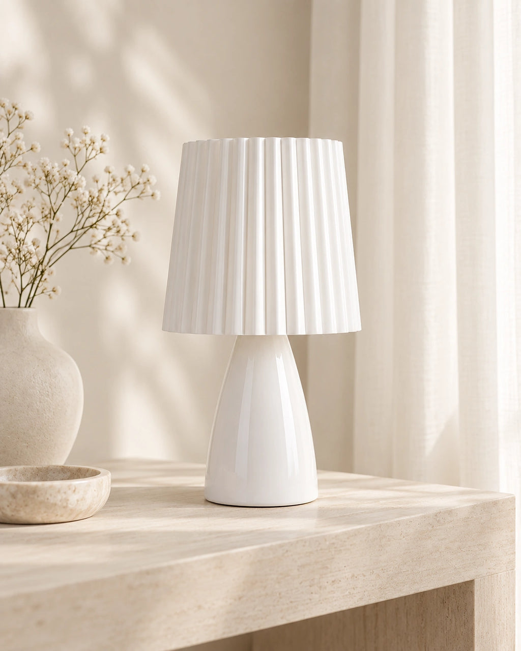 Lampe de chevet vintage plissée blanche