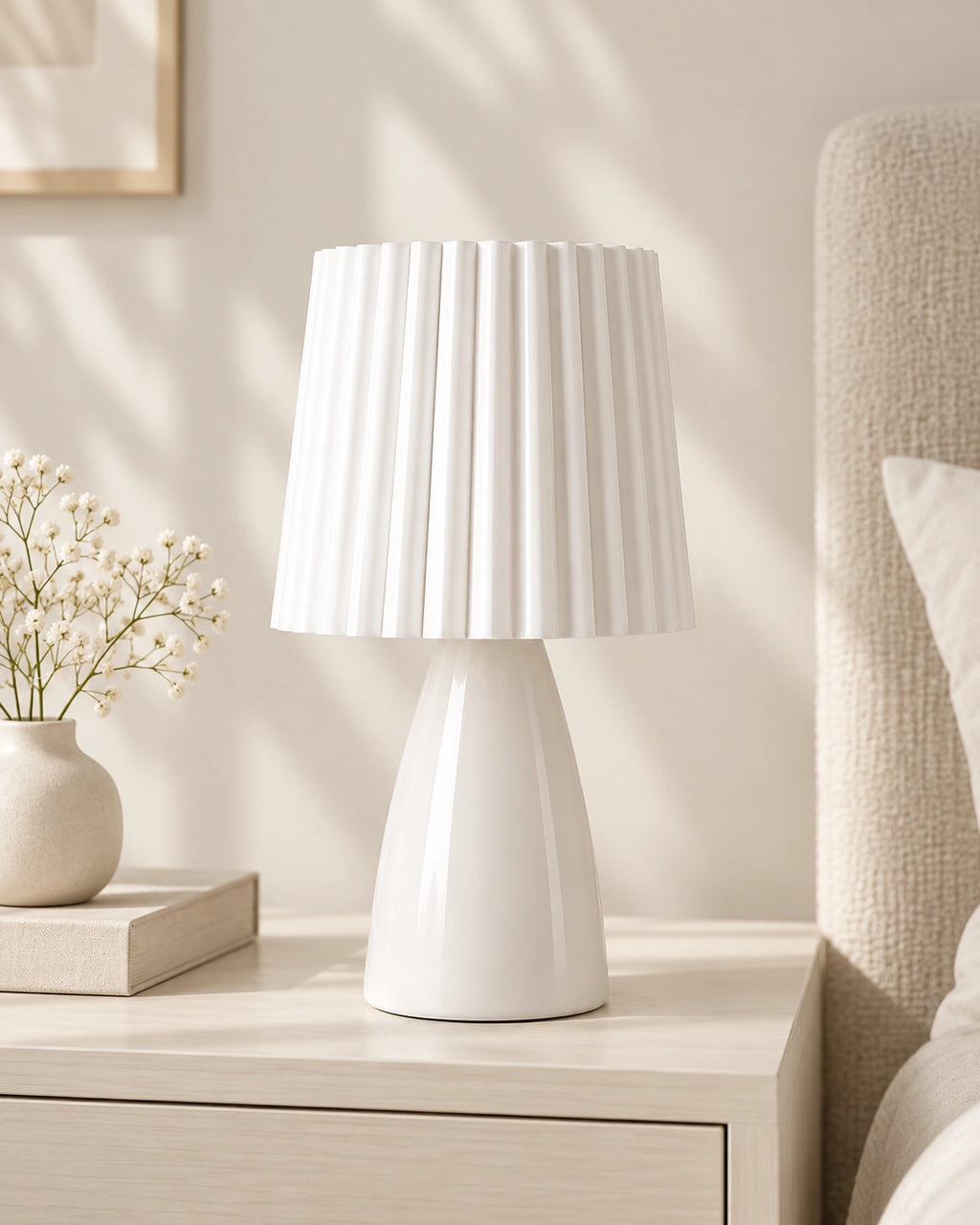 Lampe de chevet vintage plissée blanche