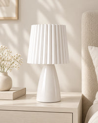 Lampe de chevet vintage plissée blanche
