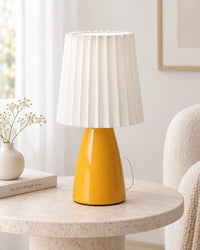 Lampe de chevet vintage plissée orange et blanche