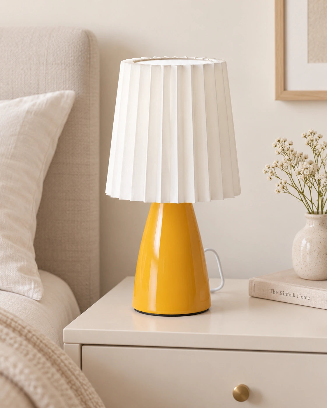 Lampe de chevet vintage plissée orange et blanche