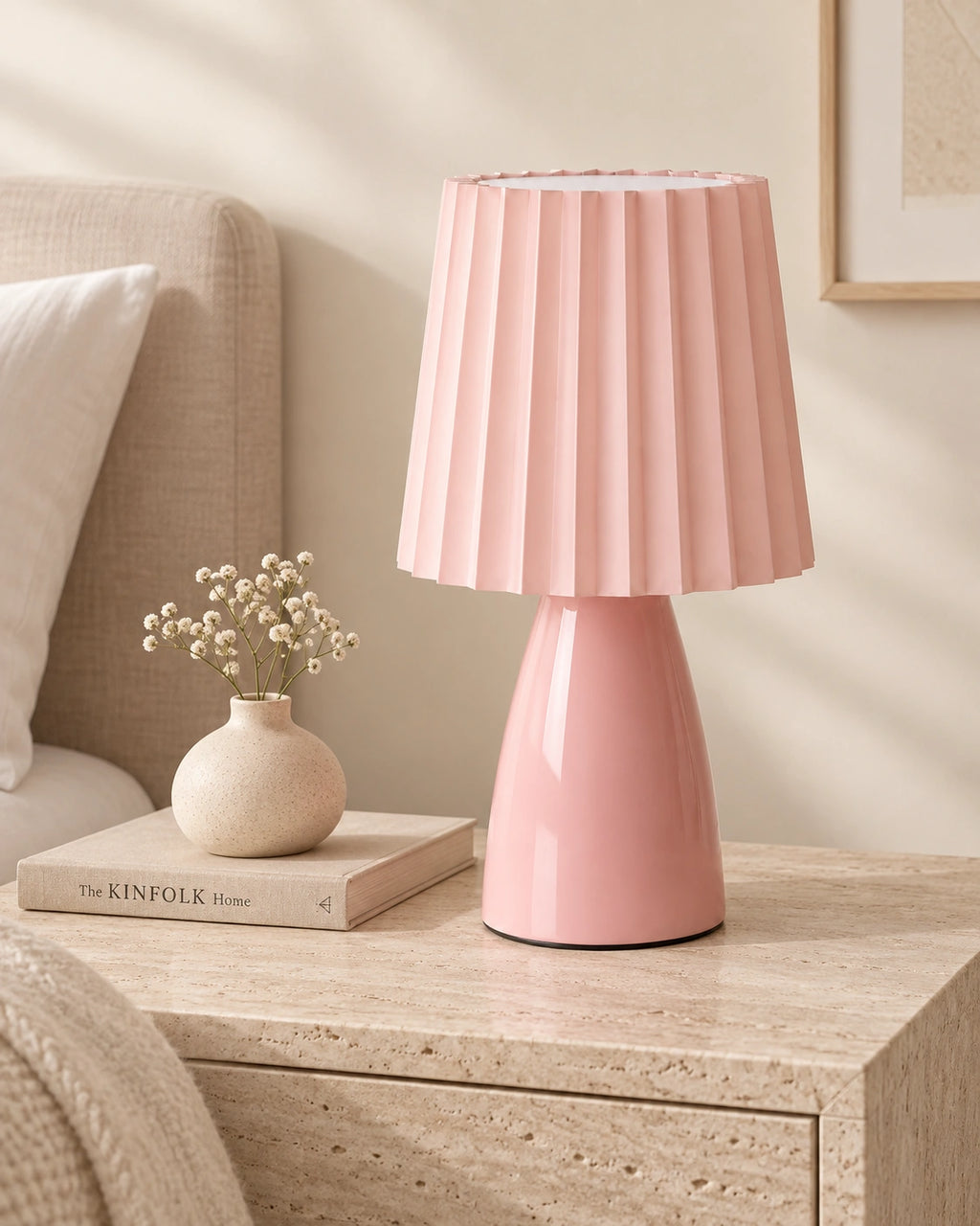 Lampe de chevet vintage plissée rose