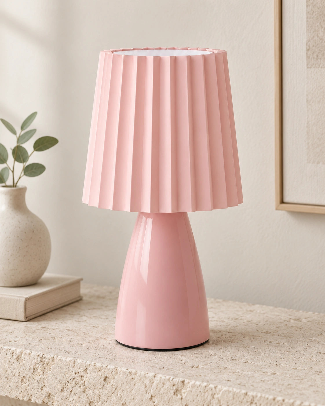 Lampe de chevet vintage plissée rose