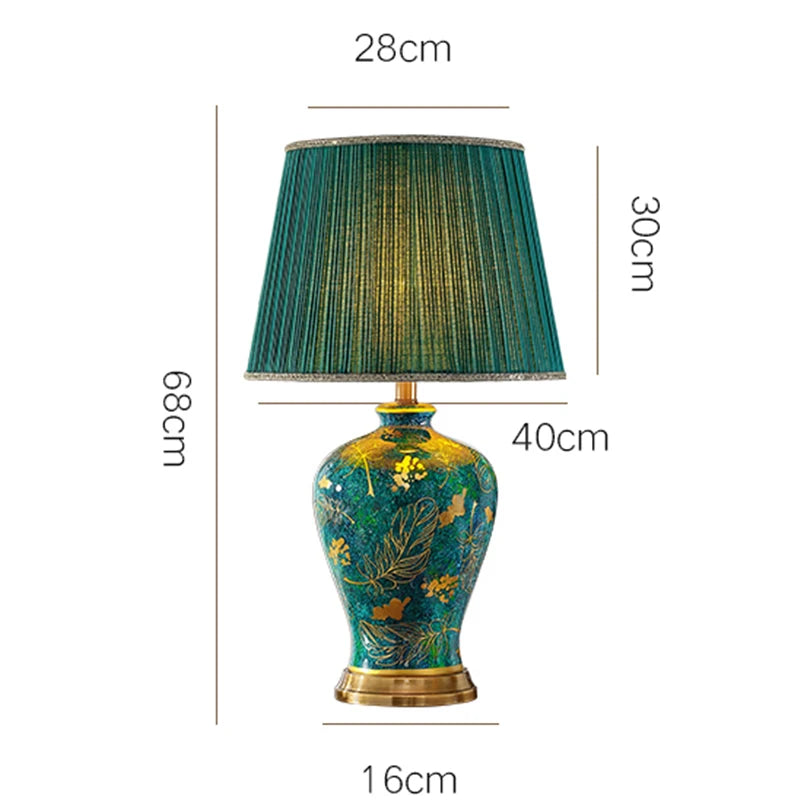 Lampe de chevet en céramique émeraude et or