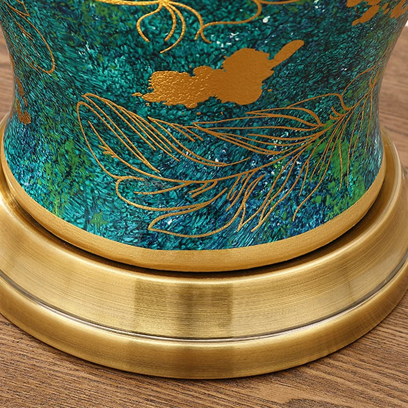 Lampe de chevet en céramique émeraude et or