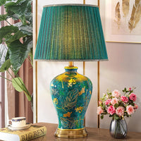 Lampe de chevet en céramique émeraude et or