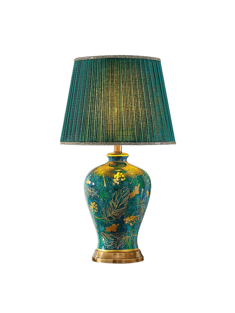 Lampe de chevet en céramique émeraude et or