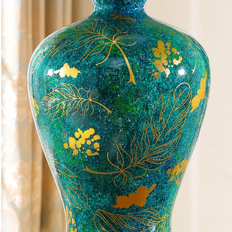 Lampe de chevet en céramique émeraude et or