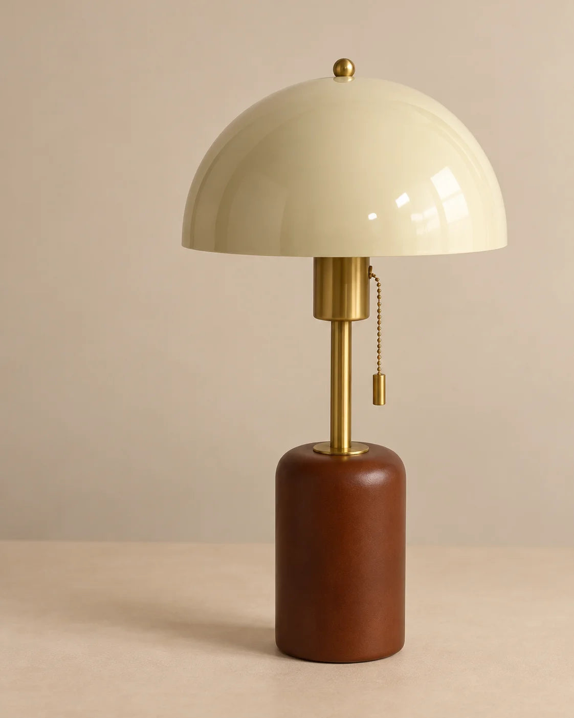 Lampe de chevet rétro bois et dorée champignon